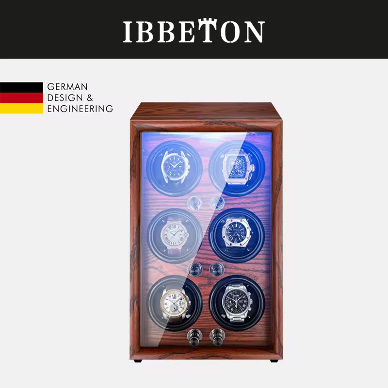 1/2/4/6 Slots Mechanical Wooden Watch Winder - Luxury Wood Watch Box with LED Light and Sensor