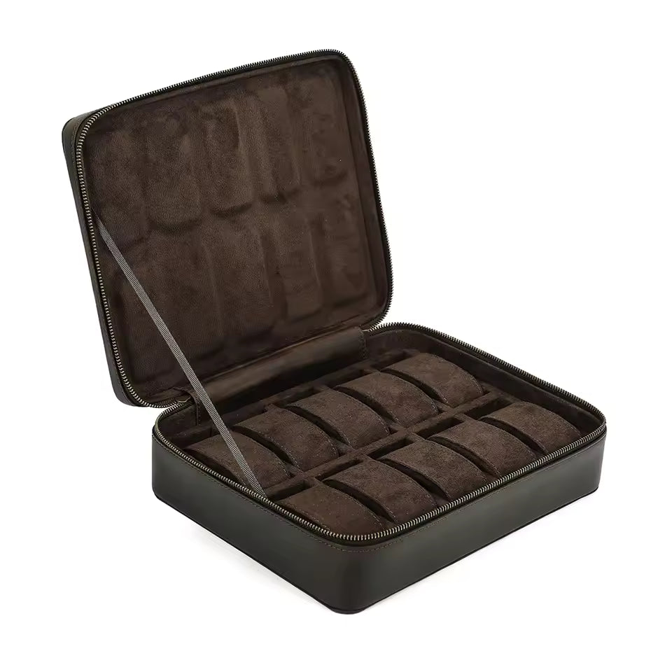 Leather 8/10/12-Slot Vintage Travel Watch Box