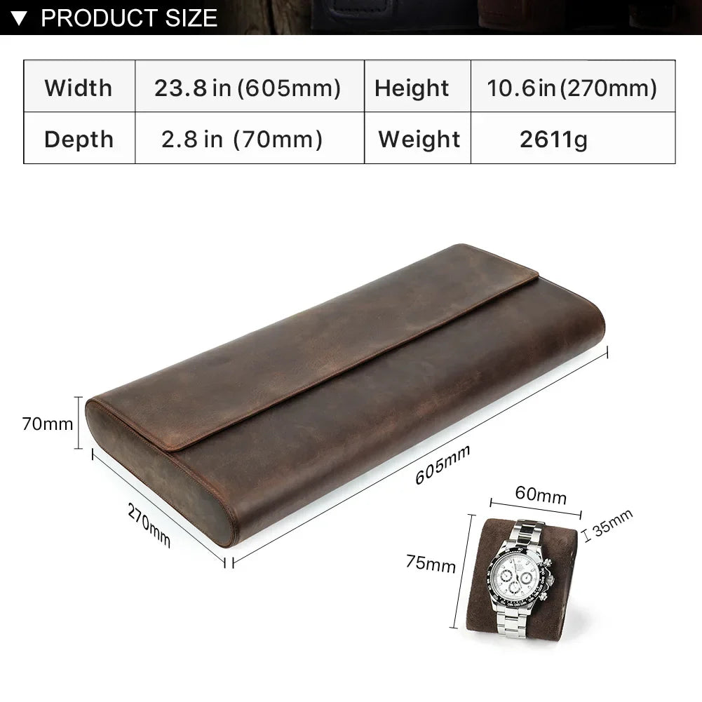 Retro Leather 24-Slot Watch Roll Case - Large Storage Organizer for Watch Enthusiasts, Watch Box