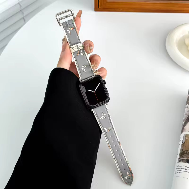 Butterfly Style Leather Strap for Apple Watch Band iWatch Series Ultra/11/10/9/8/7/6/5/4/3/SE