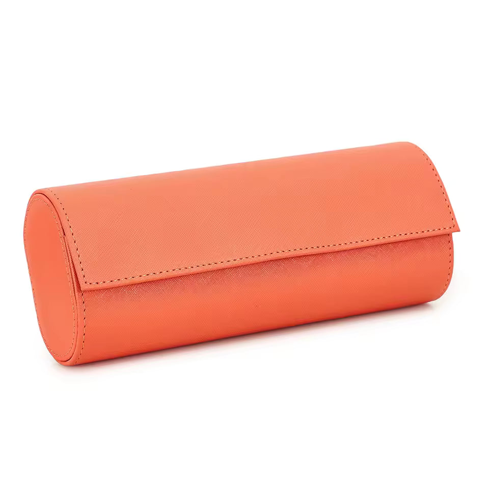 Genuine Saffiano Leather 3-Slot Watch Roll Case - Portable Travel Watch Storage Organizer