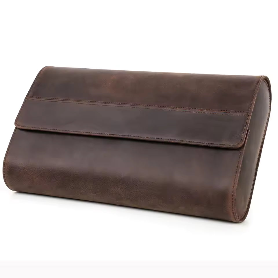Men's Crazy Horse Leather 1/2/3/4/6/8 Slots Watch Roll Case - Portable Watch Organizer