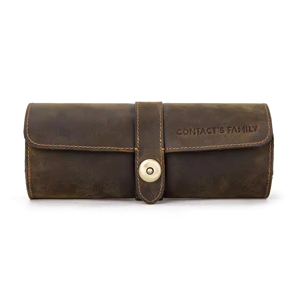 Genuine Leather 3-Slot Watch Roll Case - Portable Watch Holder Gift for Men & Women