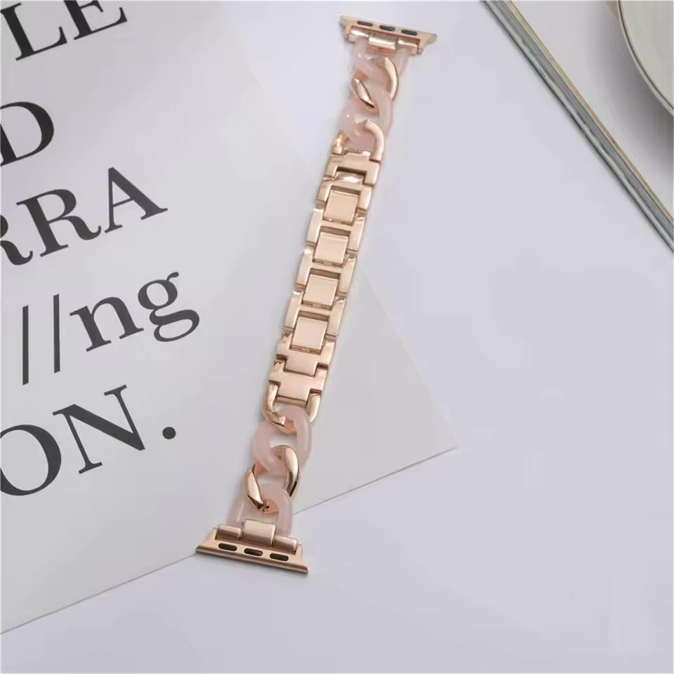Stainless Steel Resin Link Bracelet for Apple Watch Band iWatch Series Ultra/2/10/9/8/7/6/5/4/3/SE