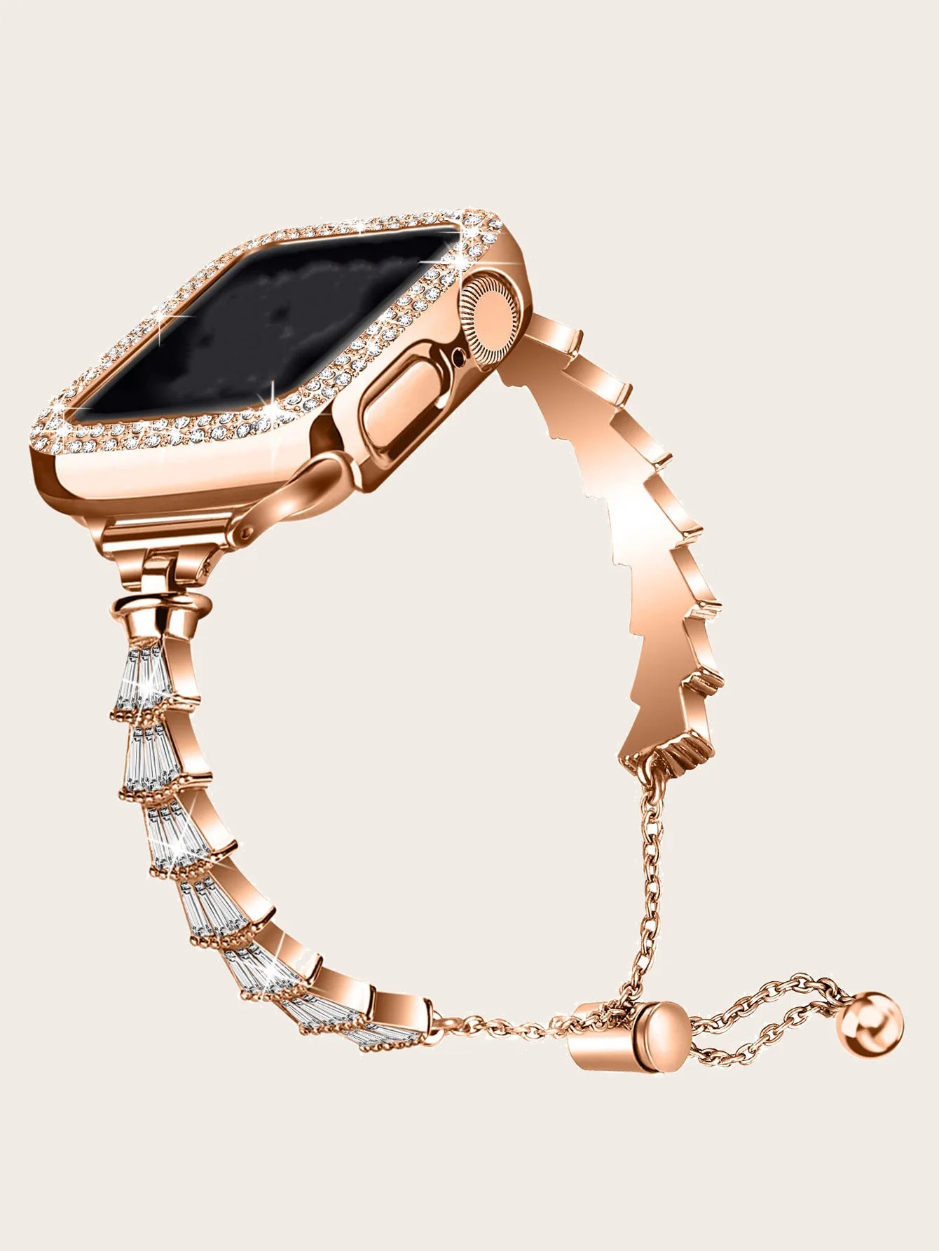 Women's Stainless Steel Diamond Strap+Glass Case for Apple Watch 9/8/7/6/5/4/3/SE