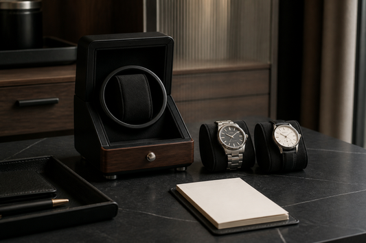 Single-slot watch winder beside two automatic watches for sharing a winding routine