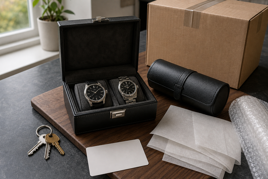 Watch box and single case prepared for moving house in the UK