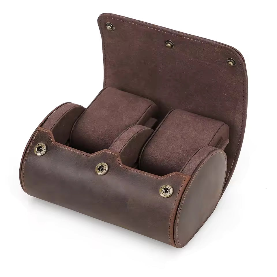 1/2/3/4 Slots Genuine Leather Watch Roll Case - Portable Watch Case Gift for Men