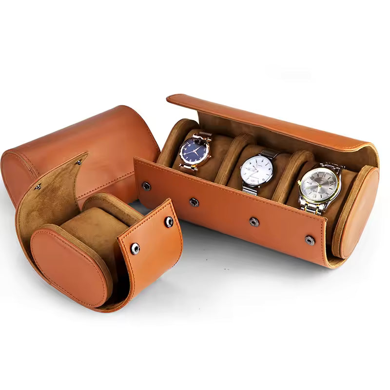 1/2/3 Slots Luxury Leather Watch Roll Case - Portable Travel Watch Organizer Gift for Men