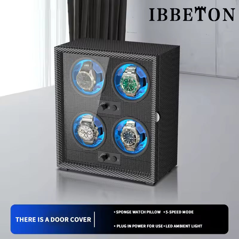 1/2/3/4/6 Slots Automatic Watch Winder - Luxury Carbon Fiber Texture Watch Box with Mute Motor