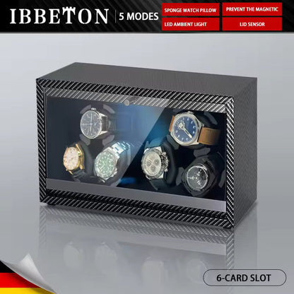 1/2/3/4/6 Slots Automatic Watch Winder - Luxury Carbon Fiber Texture Watch Box with Mute Motor