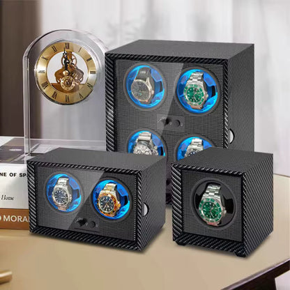 1/2/3/4/6 Slots Automatic Watch Winder - Luxury Carbon Fiber Texture Watch Box with Mute Motor