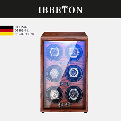 1/2/4/6 Slots Mechanical Wooden Watch Winder - Luxury Wood Watch Box with LED Light and Sensor