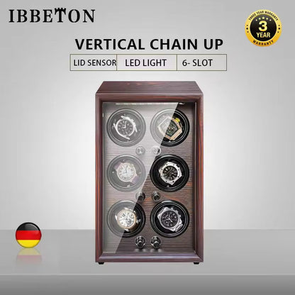 1/2/4/6 Slots Mechanical Wooden Watch Winder - Luxury Wood Watch Box with LED Light and Sensor