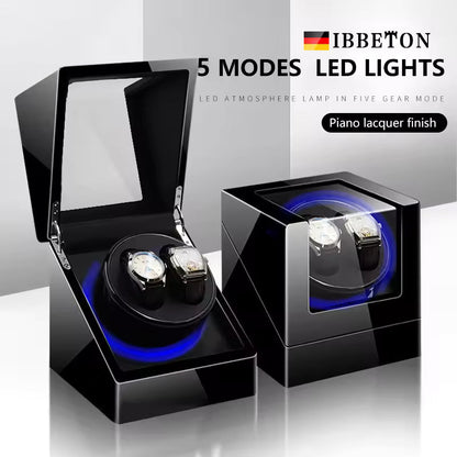 1/2 Slots Watch Winder with LED Light - PU Leather, Wood Watch Box