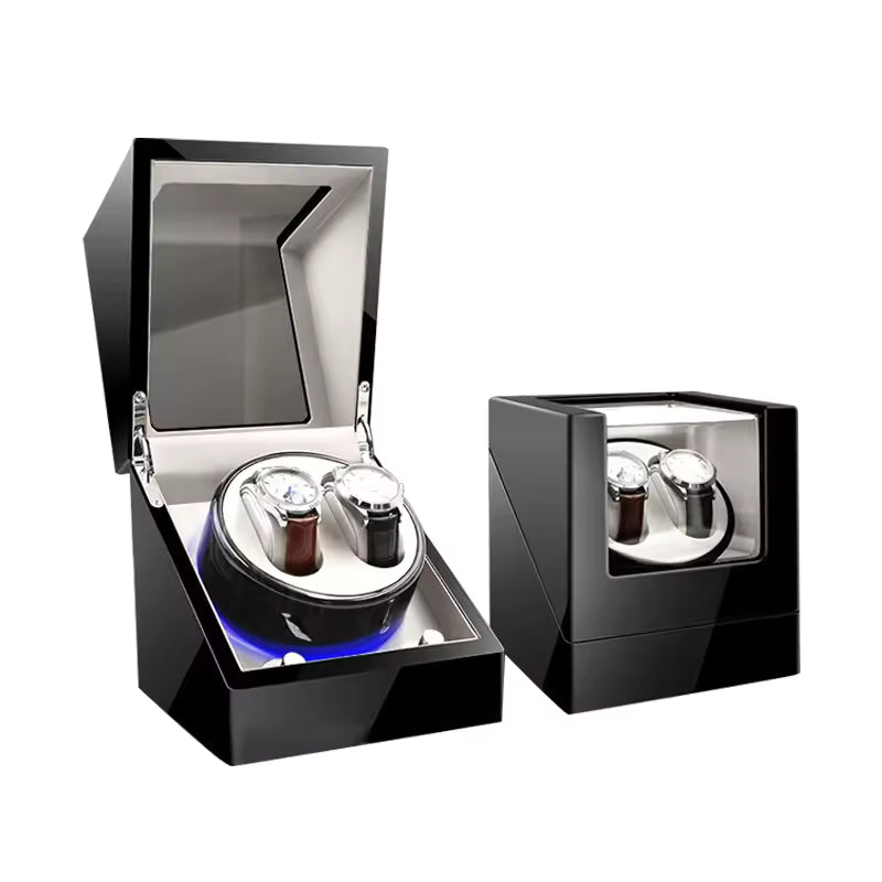 1/2 Slots Watch Winder with LED Light - PU Leather, Wood Watch Box