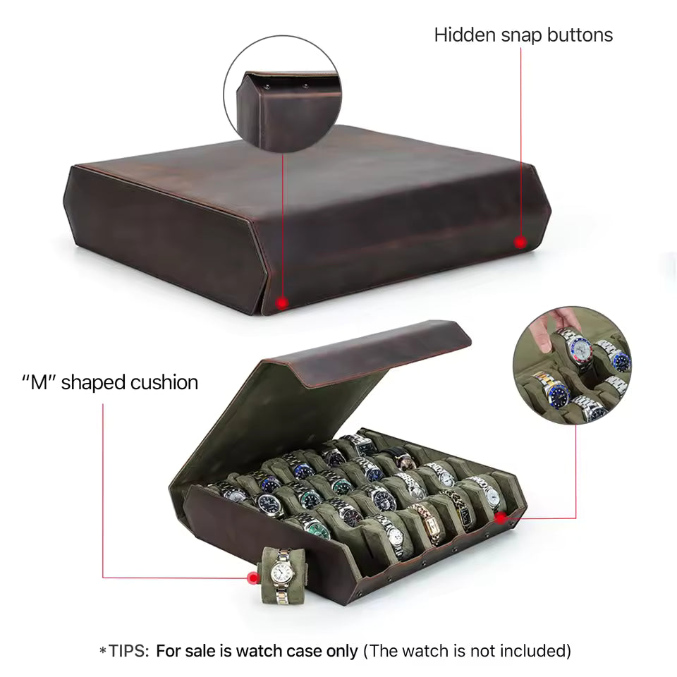 12/16/20 Slots Genuine Leather Watch Box - Luxury Watch Organizer Gift for Men