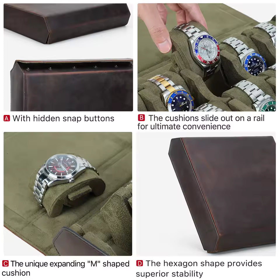 12/16/20 Slots Genuine Leather Watch Box - Luxury Watch Organizer Gift for Men