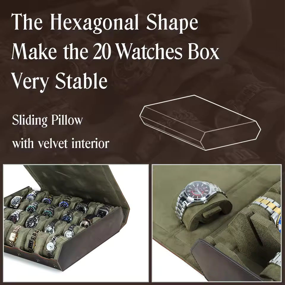 12/16/20 Slots Genuine Leather Watch Box - Luxury Watch Organizer Gift for Men