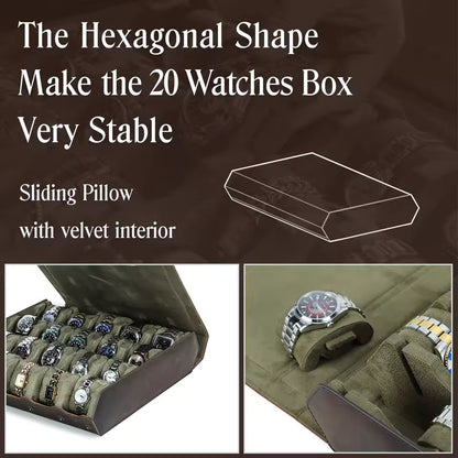 12/16/20 Slots Genuine Leather Watch Box - Luxury Watch Organizer Gift for Men