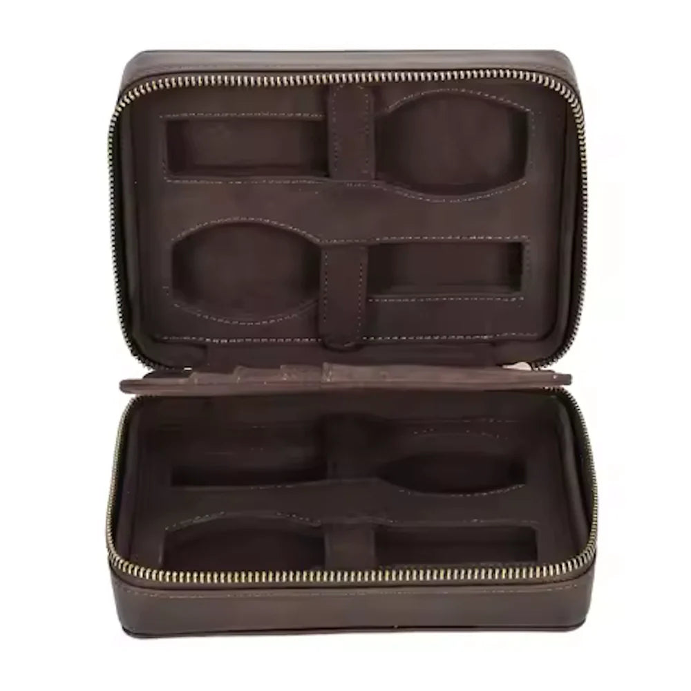 1/4/8 Slots Crazy Horse Cowhide Leather Watch Case - Portable Watch Box with Card Holder Pocket