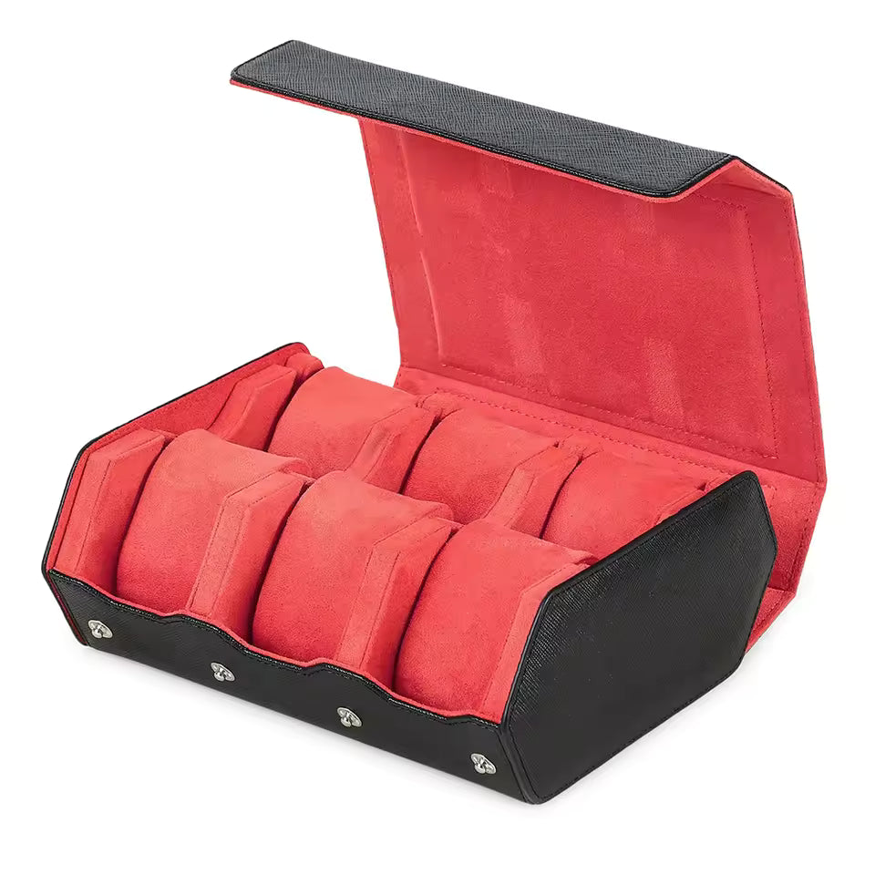 Saffiano Genuine Leather 2/3/4/6/8 Slots Watch Roll Case - Hexagon Watch Box Organizer