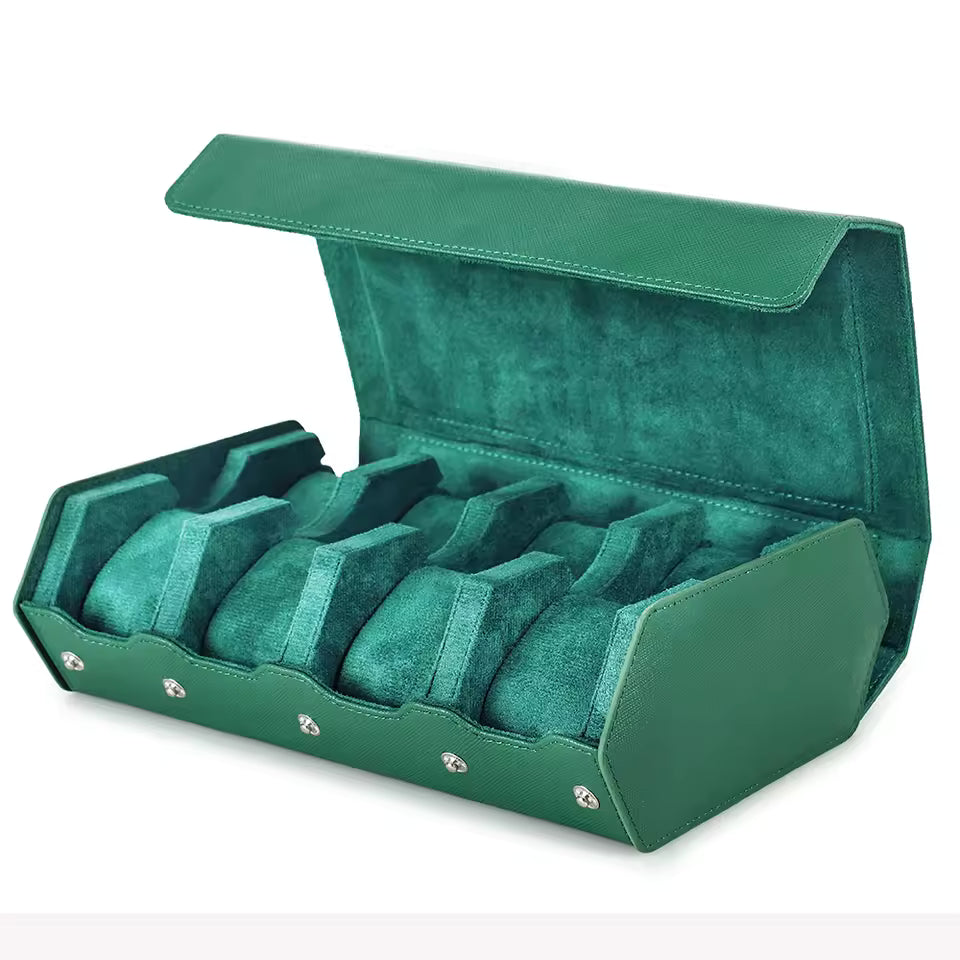 Saffiano Genuine Leather 2/3/4/6/8 Slots Watch Roll Case - Hexagon Watch Box Organizer