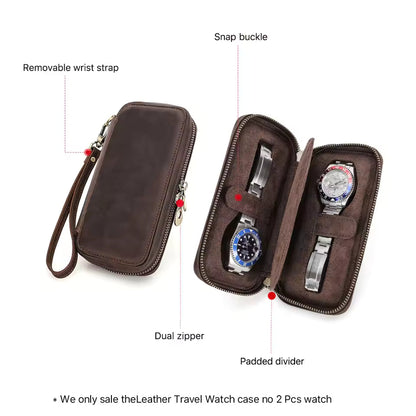 Men's Genuine Leather 2/4/6/8 Slots Watch Case - Travel Portable Watch Box Organizer