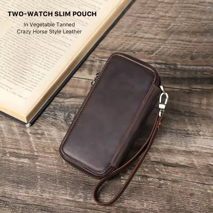 Men's Genuine Leather 2/4/6/8 Slots Watch Case - Travel Portable Watch Box Organizer