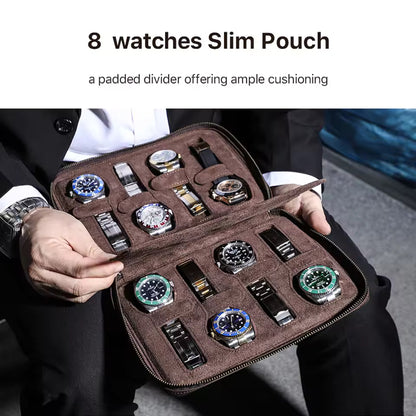 Men's Genuine Leather 2/4/6/8 Slots Watch Case - Travel Portable Watch Box Organizer