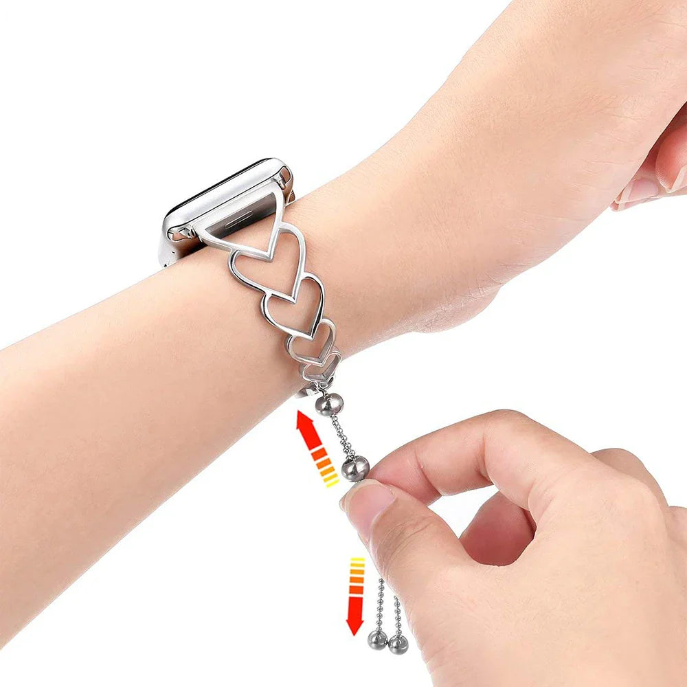 Heart Shaped Metal Bracelet for Apple Watch Ultra Band 49mm 45mm 44mm 41mm 40mm 46mm 42mm Series 9/8/7/6/5/4/10/SE