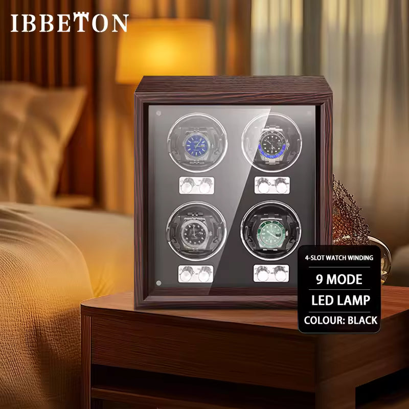 4-Slot Automatic Watch Winder - Luxury Wood Watch Box with Mabuchi Motor