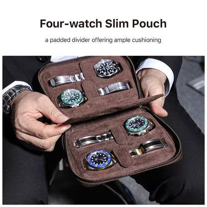 Men's Genuine Leather 2/4/6/8 Slots Watch Case - Travel Portable Watch Box Organizer