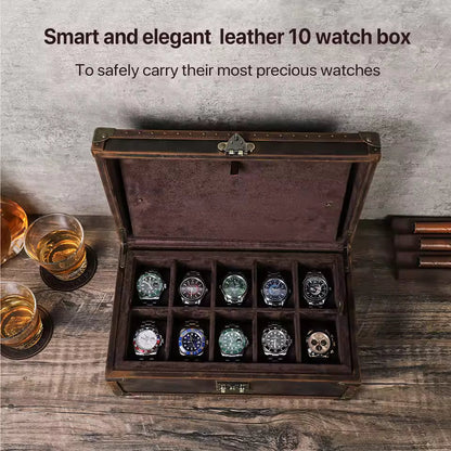 6/8/10 Slots Genuine Leather Watch Box - Luxury Watch Organizer Gift for Men