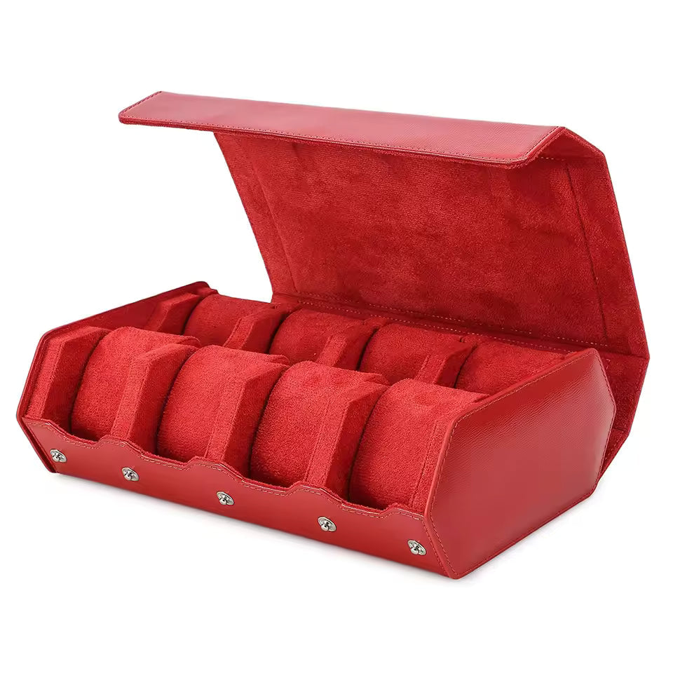 Saffiano Genuine Leather 6/8 Slots Watch Roll Case - Watch Box Organizer for Men & Women