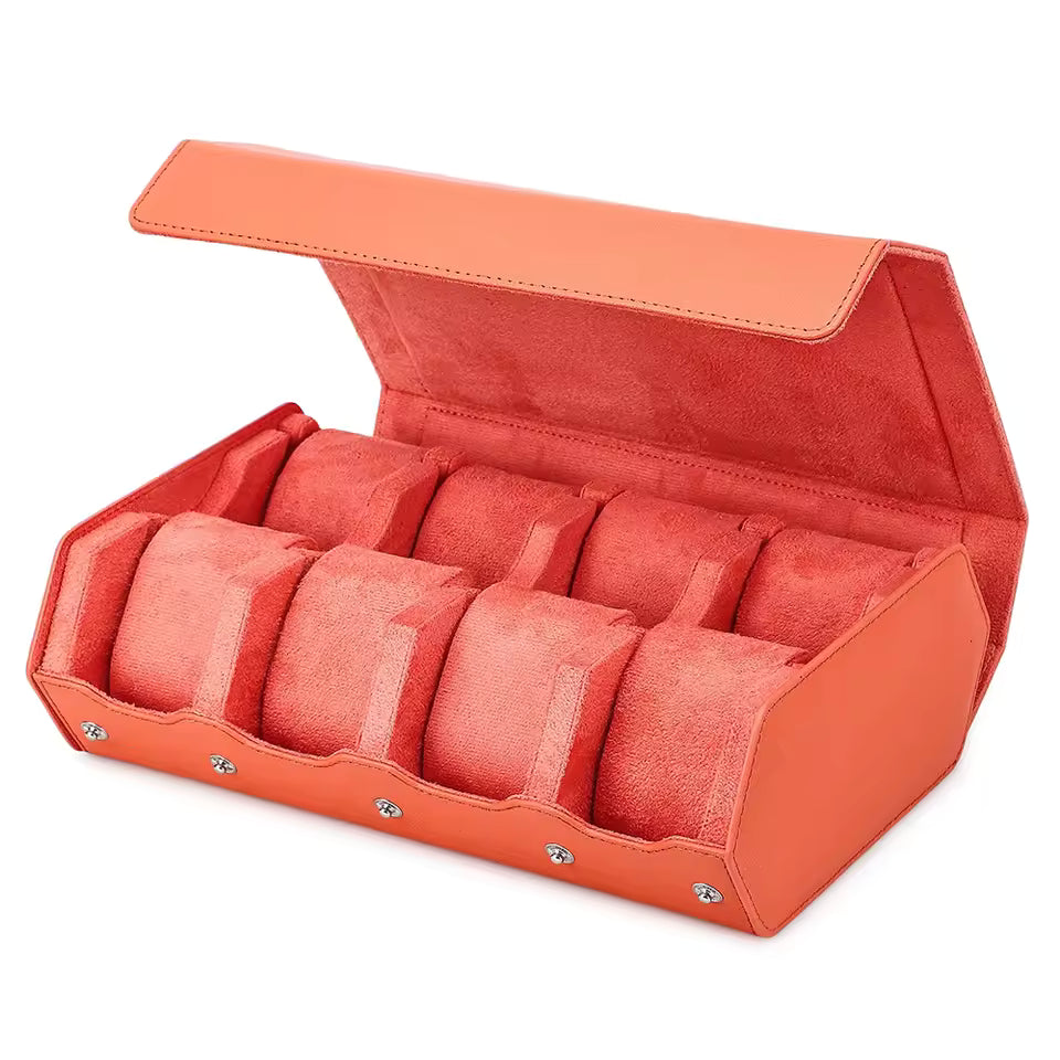 Saffiano Genuine Leather 6/8 Slots Watch Roll Case - Watch Box Organizer for Men & Women