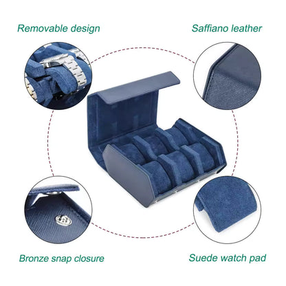 Saffiano Genuine Leather 6/8 Slots Watch Roll Case - Watch Box Organizer for Men & Women