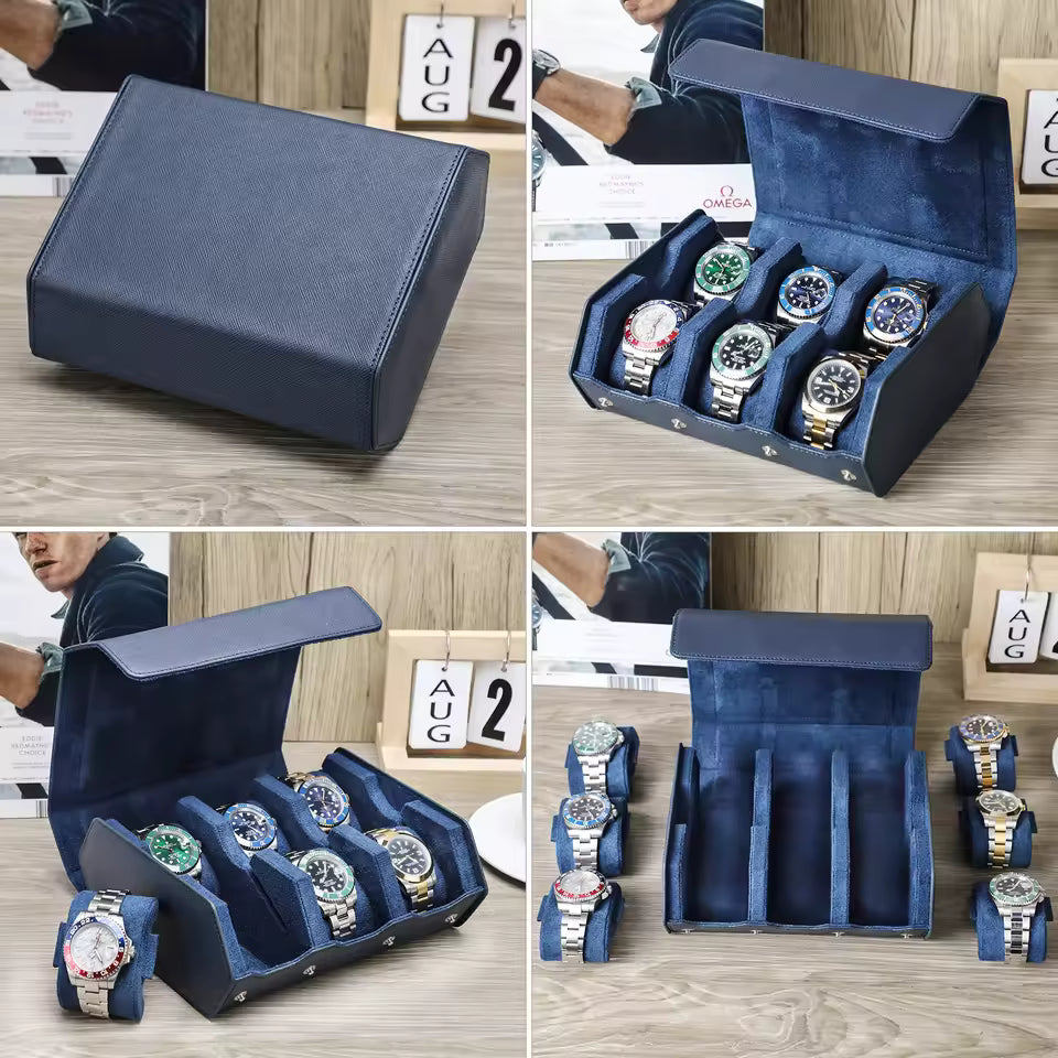 Saffiano Genuine Leather 6/8 Slots Watch Roll Case - Watch Box Organizer for Men & Women