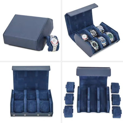 Saffiano Genuine Leather 6/8 Slots Watch Roll Case - Watch Box Organizer for Men & Women