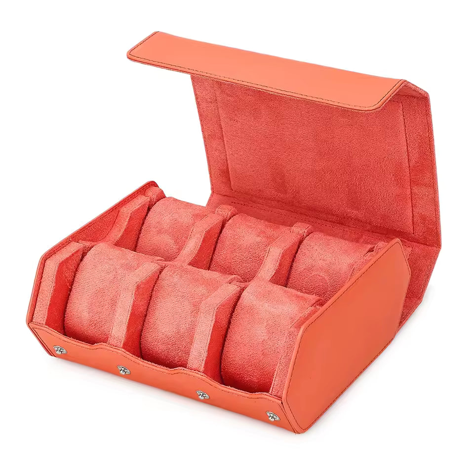Saffiano Genuine Leather 6/8 Slots Watch Roll Case - Watch Box Organizer for Men & Women