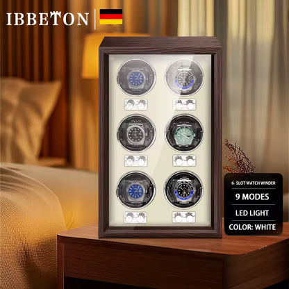 6-Slot Automatic Watch Winder with Mabuchi Motor - High-End Luxury Watch Box