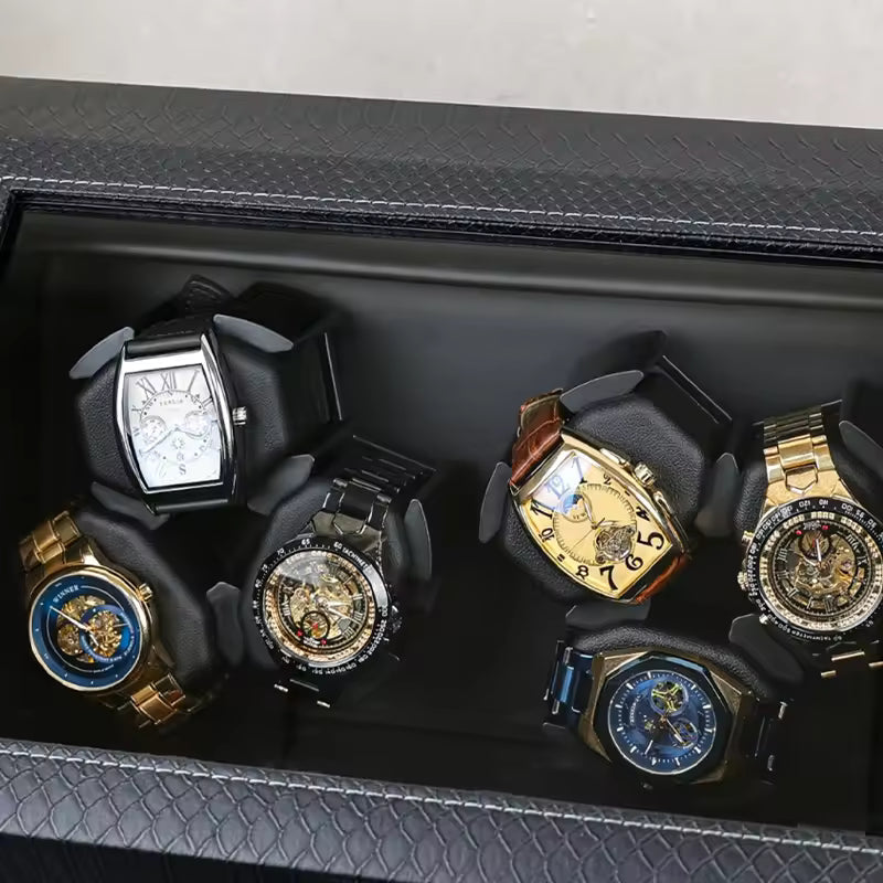 3+3 / 6+6 Slots Luxury PU Leather Automatic Watch Winder -  Rotating Display Watch Box