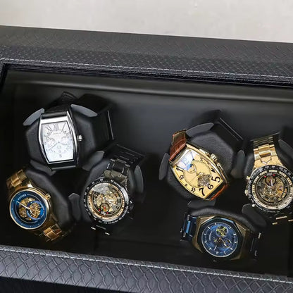 3+3 / 6+6 Slots Luxury PU Leather Automatic Watch Winder -  Rotating Display Watch Box