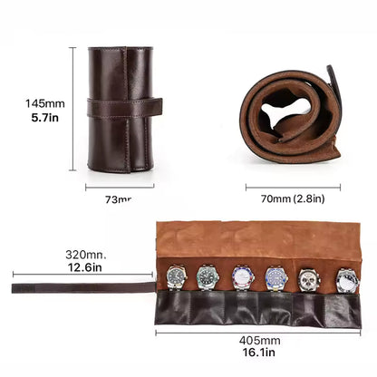 6-Slot Men's Vintage Leather Watch Roll Case