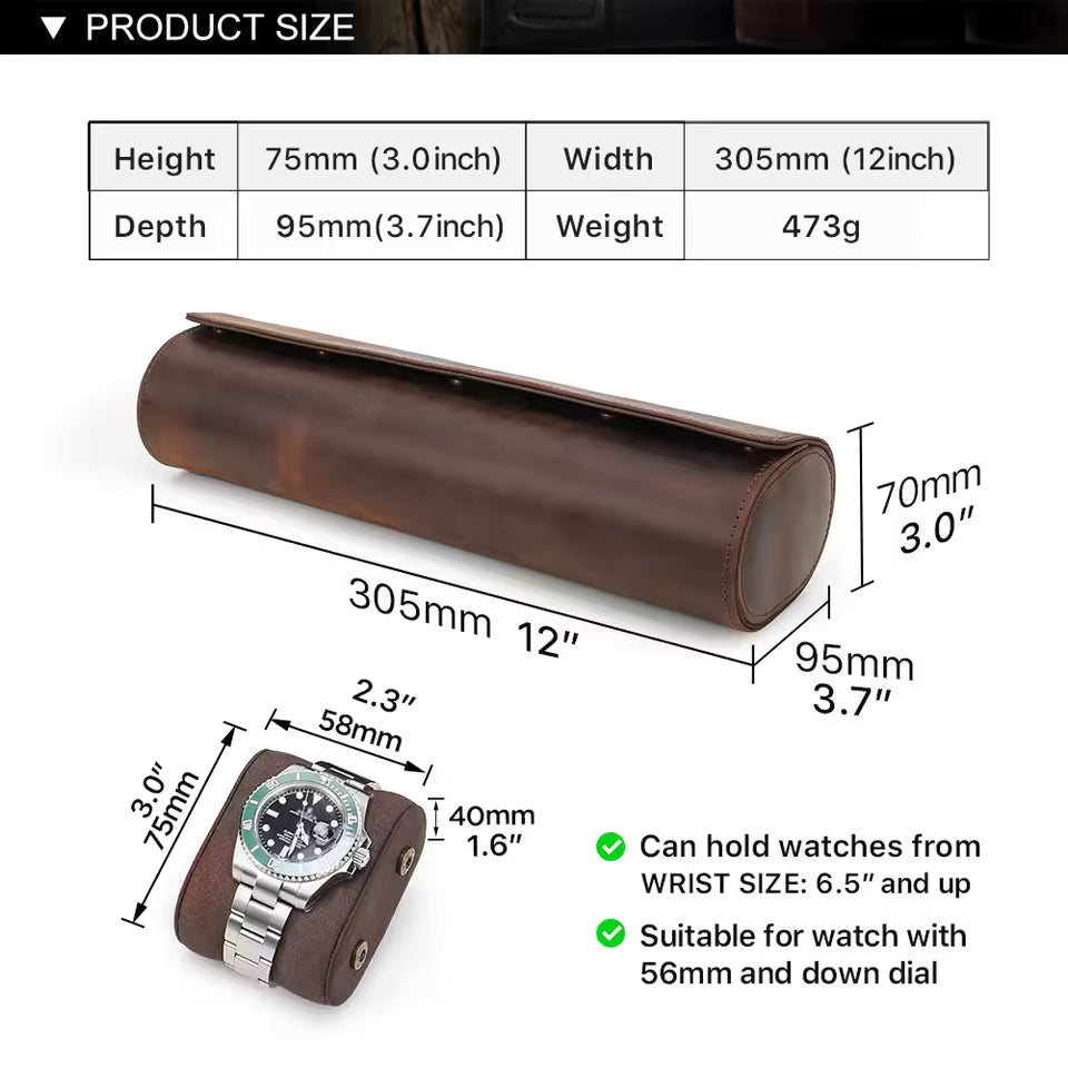 4-Slot Luxury Genuine Leather Watch Roll Case - Soft Protection Watch Organizer