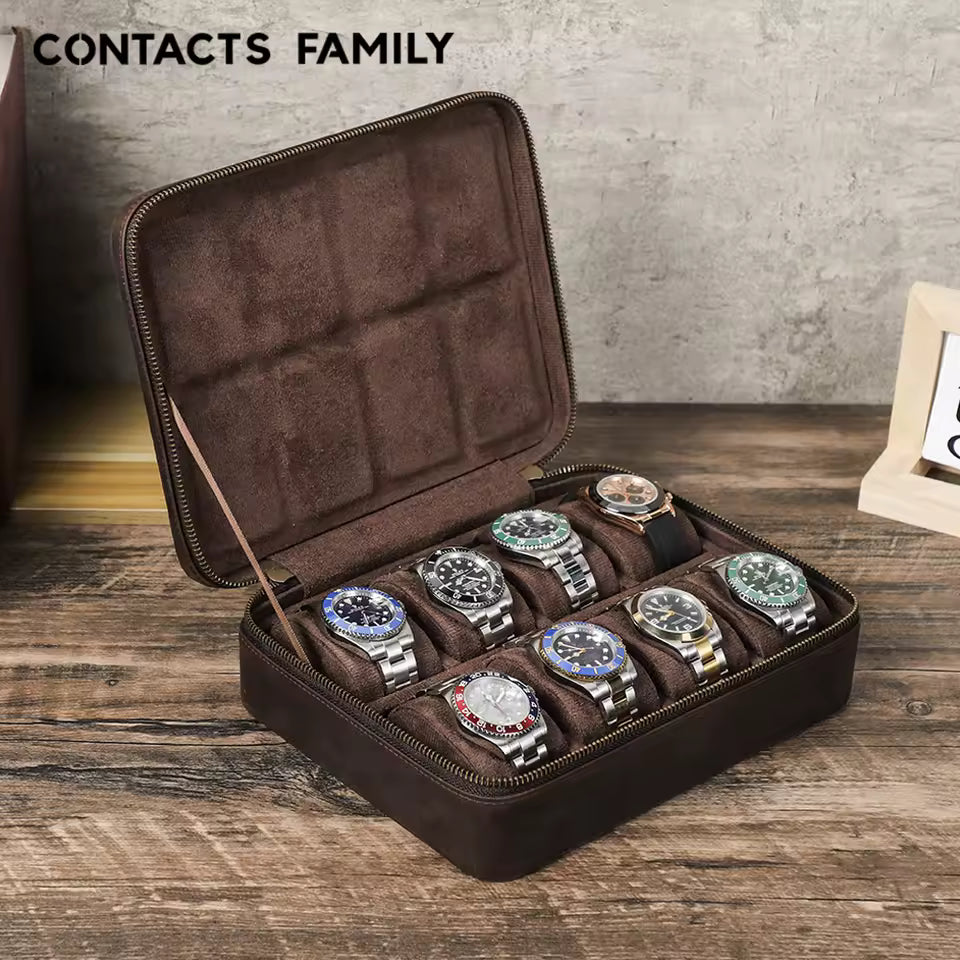 8/10/12 Slots Vintage Leather Watch Box - Travel Organizer Gift for Men & Women