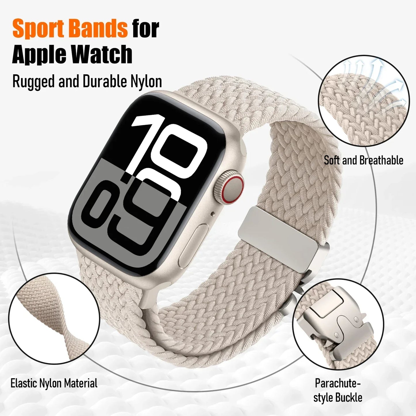Parachute Braided Nylon Strap for Apple Watch Band iWatch Series Ultra/3/2/11/10/9/8/7/6/SE