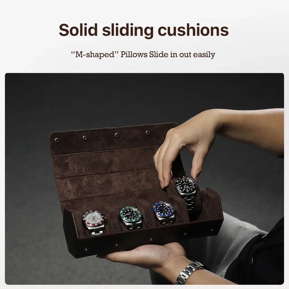 Vintage Genuine Leather Watch Roll Box - 1/2/3/4/6/8 Slot Travel Organizer and Display Holder for Men and Women