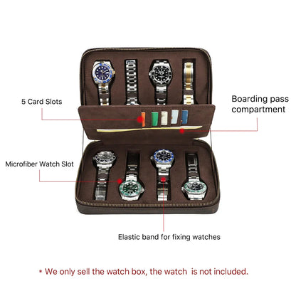 Handmade Genuine Leather Zipper Watch Box, Watch Case - 4/8 Slot Jewelry and Card Organizer