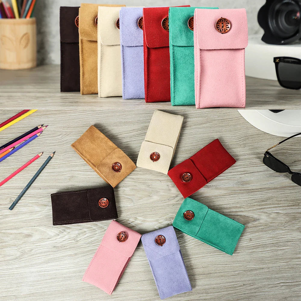 Cow Suede Leather Single Slot Snap Watch Case - Anti-Dust Watch Pouch for Men & Women